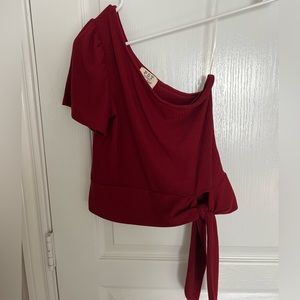 Project Social T one shoulder tie shirt in red/maroon